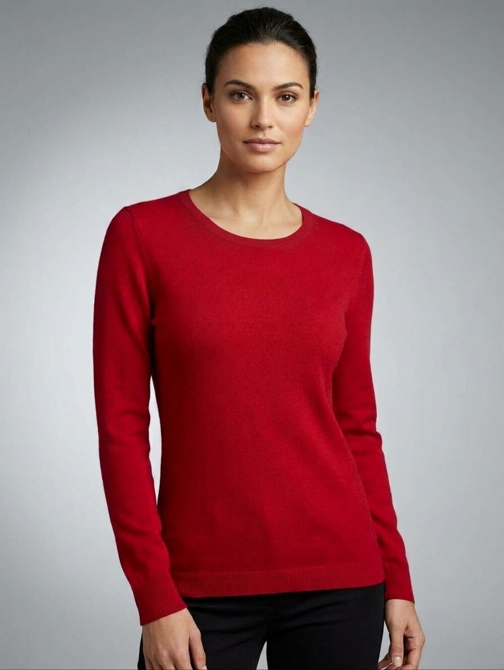 Nanette Lepore XS Red Extra Fine Merino Wool Crewneck Sweater Knit Classic